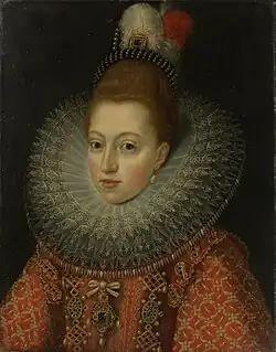 Portret van Margaretha van Oostenrijk (ca. 1600) Frans Pourbus de Jongere Rijksmuseum Amsterdam Op dit portret, waarschijnlijk uit het atelier van Frans Pourbus (II) draagt Margaretha ook de grote diamant. Op dit geïdealiseerde portret heeft Margaretha niet de zware Habsburgse kin.