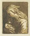 Madonna met kind, clair-obscur houtsnede