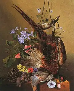 Stilleven met gevogelte en een jachthoorn (1845)