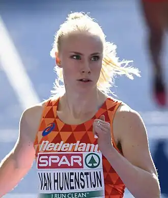 Marije van Hunenstijn tijdens de EK van 2018 in Berlijn.