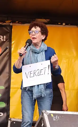 Marjan Sax bij de Landelijke Demonstratie tegen Racisme en Fascisme, 2025