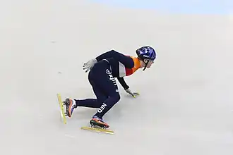 Prinsen in actie tijdens de wereldbeker shorttrack in Dresden, Duitsland.