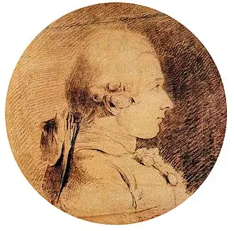 Portret van De Sade (ca. 19/20 jr.) door Van Loo (1760).