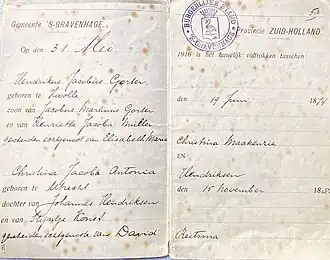 Marriage certificate Hendrikus Gorter and Christina Hendriksen (1916)