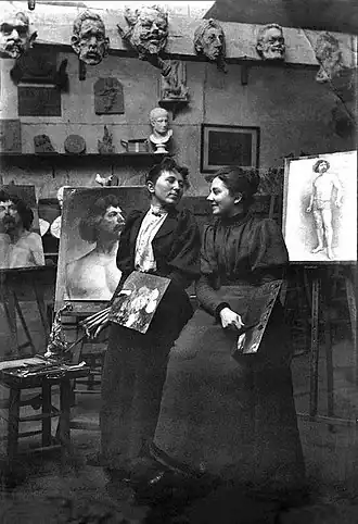 Martha Stettler (rechts) en Alice Dannenberg in de Académie Julian, Parijs, 1894