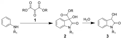 Algemeen reactieverloop van de Martinet-dioxindoolsynthese