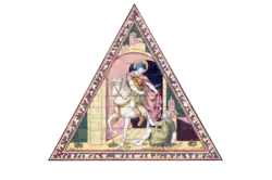 Sint-Martinus op het tegeltableau boven de hoofdingang.