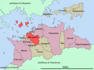 Situering van Marugame in de prefectuur Kagawa