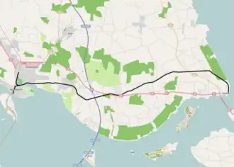 Spoorlijn Masnedsund - Kalvehave op de kaart
