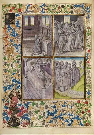 De vinding en translatie van het lichaam van de heilige Antonius: Scènes uit het leven van Constantijn, fol.&nbsp;10v, The J. Paul Getty Museum