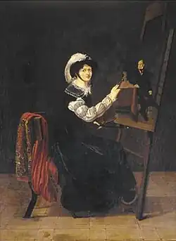 Zelfportret met een schilderij van Louis de Potter