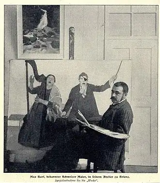 Max Buri in zijn atelier in Brienz (kanton Bern), 1907.