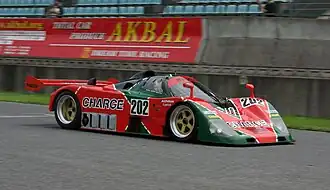 De Mazda 767B waar Elliott Forbes-Robinson tijdens de 24 uur van Le Mans van 1989 mee reed.