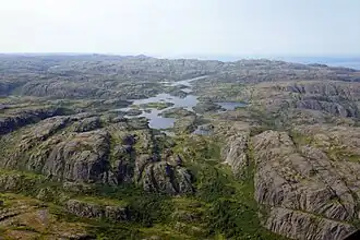 Luchtbeeld genomen boven het westen van het Nationaal Park Mealy Mountains
