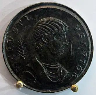 Contorniaat (medaillon) met de beeltenis van Sallustius met het opschrift SALVSTIVS AVTOR (4e-5e eeuw na Chr., Museo archeologico nazionale di Firenze, Florence)