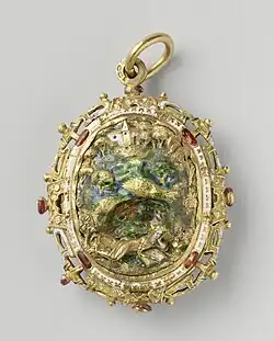 Medaillon met de boetende Maria Magdalena in de grot