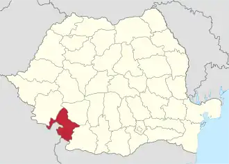 Locatie van district Mehedinți in Roemenië