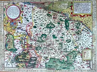 Kaart van het Vorstendom Lüneburg uit 1593. Bijna onderaan, iets links van het midden en rechts van Hannover ligt Borgdorp.
