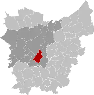 Ligging van Merelbeke binnen het arrondissement Gent in de provincie Oost-Vlaanderen