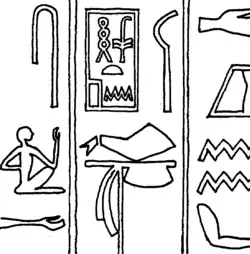 Inscriptie van Mastaba L6 van ambtenaar Metjen te Saqqara. Deze wordt gedateerd aan het einde van de 3e dynastie