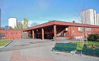 Het stationsgebouw gezien uit het zuiden