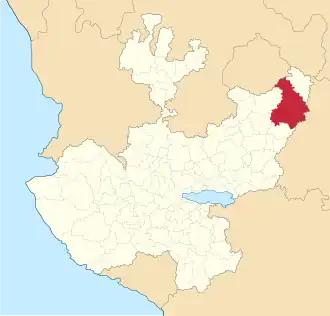 Ligging van Lagos de Morena in de staat Jalisco