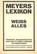 Reclame voor de 7e druk van "Meyers Lexikon" (rond 1925) de twee in de DDR verschenen edities interessant.