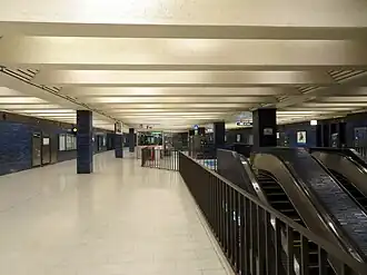 De verdeelhal tussen straat en perrons