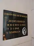 plaquette voor de in Nederlands-Indië gesneuvelde Jacques Berndsen