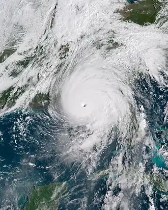 Michael tijdens de maximale intensiteit vlak voor aanlanding bij Mexico Beach