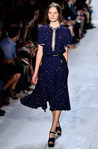 Tilda Lindstam in een ontwerp van Michael Kors tijdens de modeweek van New York, op 11 september 2013.