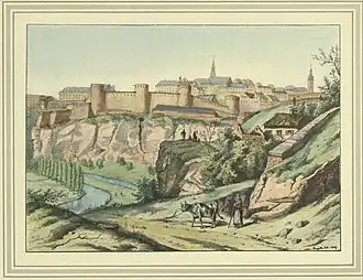 Pulvermühl met op de achtergrond de vesting Luxemburg