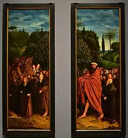 Kopie van twee panelen (heremieten en pelgrims) door Michiel Coxie in 1557-58 van de Aanbidding van het Lam Gods door Hubert en Jan van Eyck - MSK Gent