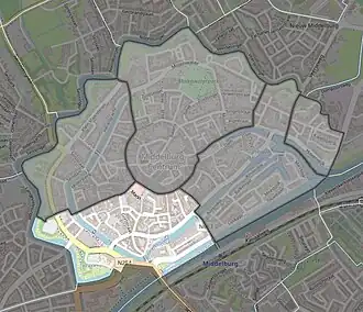 De binnenstad van Middelburg is door het CBS opgedeeld in vijf delen, waarbij de Herenstraat behoort tot het deel van de Markt.