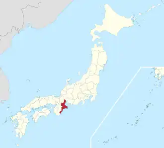 Kaart van Japan met Mie gemarkeerd