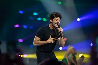 Miki Núñez tijdens een repetitie voor het Eurovisiesongfestival 2019
