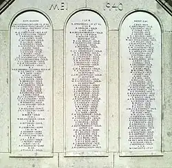 Namen van de gesneuvelde militairen (detailopname van het monument)