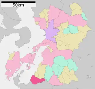 Situering van Minamata in de prefectuur Kumamoto