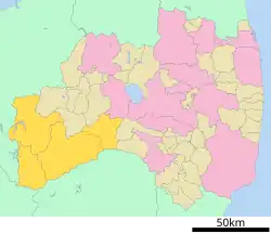 Kaart van Fukushima met het district Minamiaizu gemarkeerd