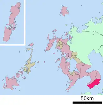 Situering van Minamishimabara in de prefectuur Nagasaki