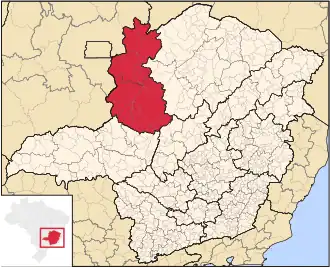 Ligging van de Braziliaanse mesoregio Noroeste de Minas in Minas Gerais