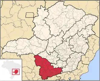 Ligging van de Braziliaanse mesoregio Sul e Sudoeste de Minas in Minas Gerais