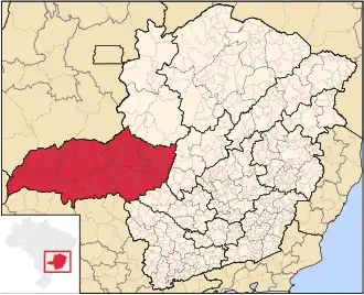 Ligging van de Braziliaanse mesoregio Triângulo Mineiro e Alto Paranaíba in Minas Gerais