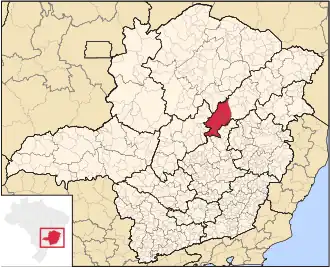 Ligging van de Braziliaanse microregio Diamantina in Minas Gerais