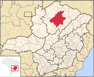 Ligging van de Braziliaanse microregio Montes Claros in Minas Gerais