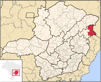Ligging van de Braziliaanse microregio Nanuque in Minas Gerais