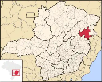 Ligging van de Braziliaanse microregio Teófilo Otoni in Minas Gerais
