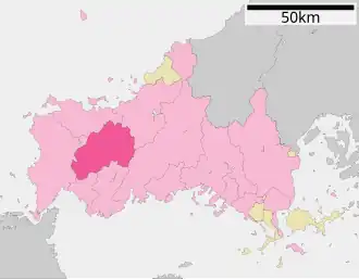 Situering van Mine in de prefectuur Yamaguchi