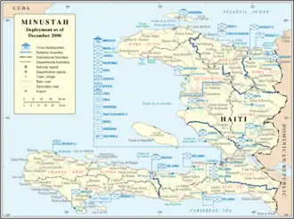 De locaties van de verschillende contingenten van MINUSTAH zoals in december 2006.