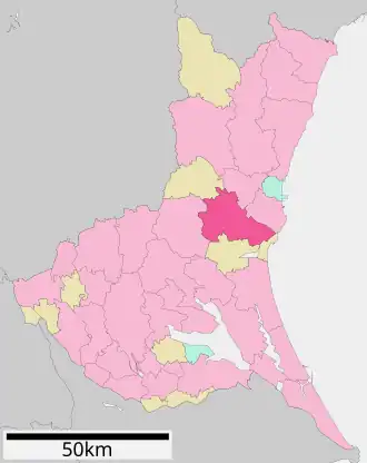 Situering van Mito in de prefectuur Ibaraki